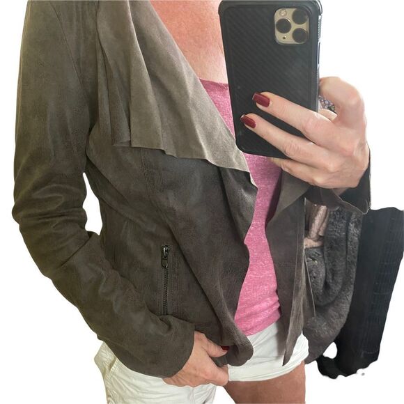 Elan Women's Brown Faux Leather Jacket Drape Collar Wrap Jacket Size Medium - Picture 5 of 9